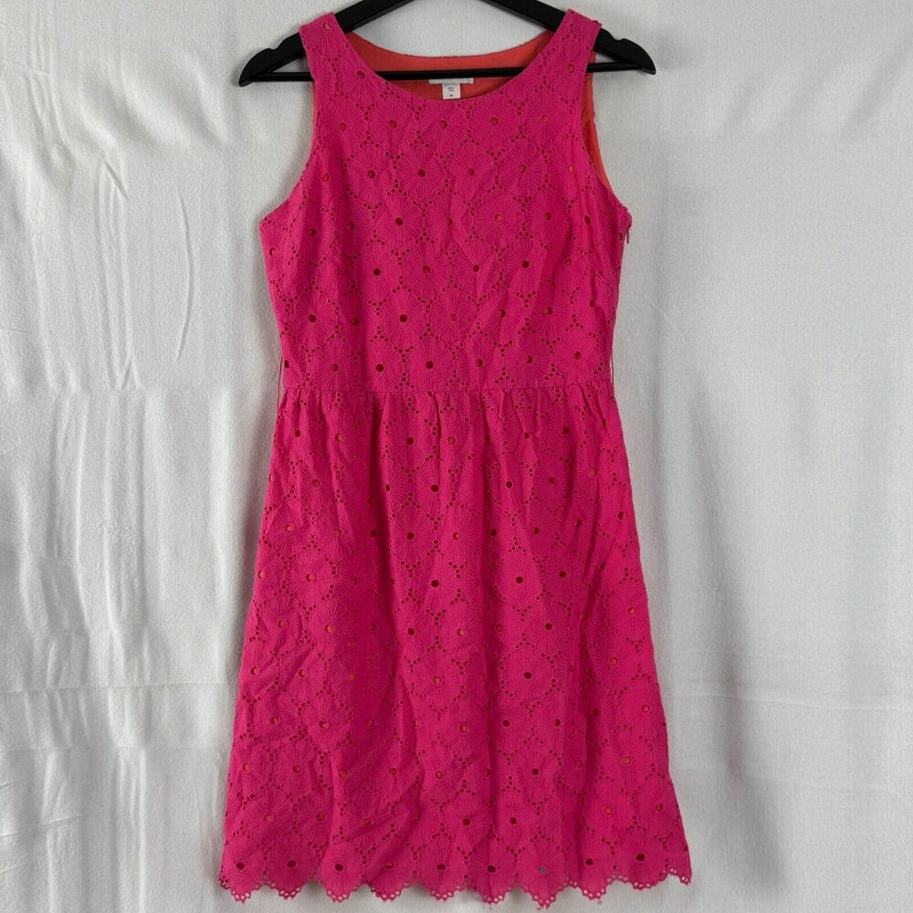 Garnet Hill Sz 4P Eyelet Lace Dress Lined Sleeveless Fit Flare Pink Barbie Fairy